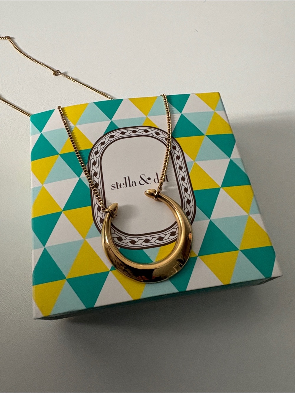 Stella & Dot Polished Gold Crescent Double Horn Pendant Necklace